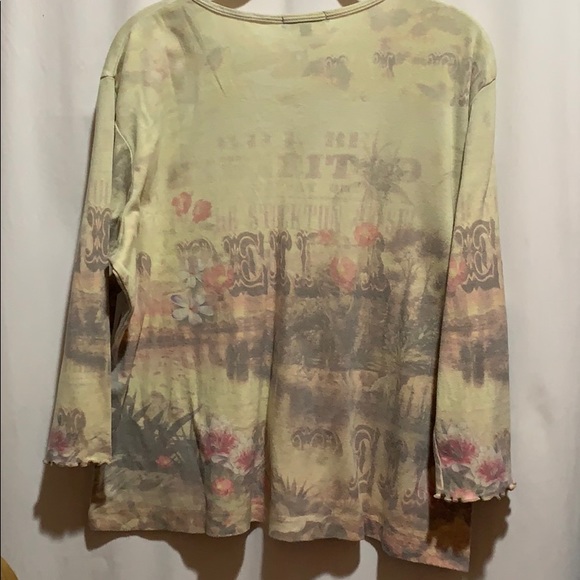 ONE WORLD PALE SAGE/PINK SZ XL V NECK TEE COT/POLY - Picture 5 of 6